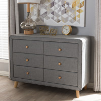 Baxton Studio BBT2041-Grey-Dresser-800F Jonesy Mid-Century Grey Fabric Upholstered 6-Drawer Dresser